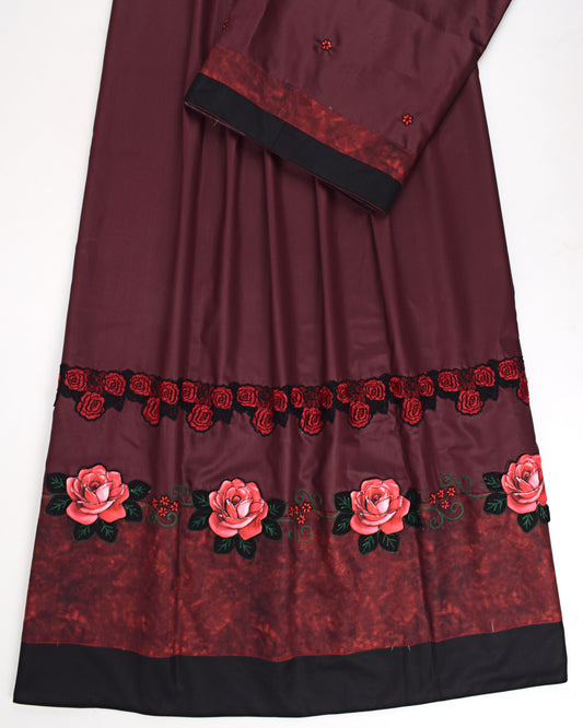 Dark Maroon Rida With Smart Rose Applique Work & Dark Panel