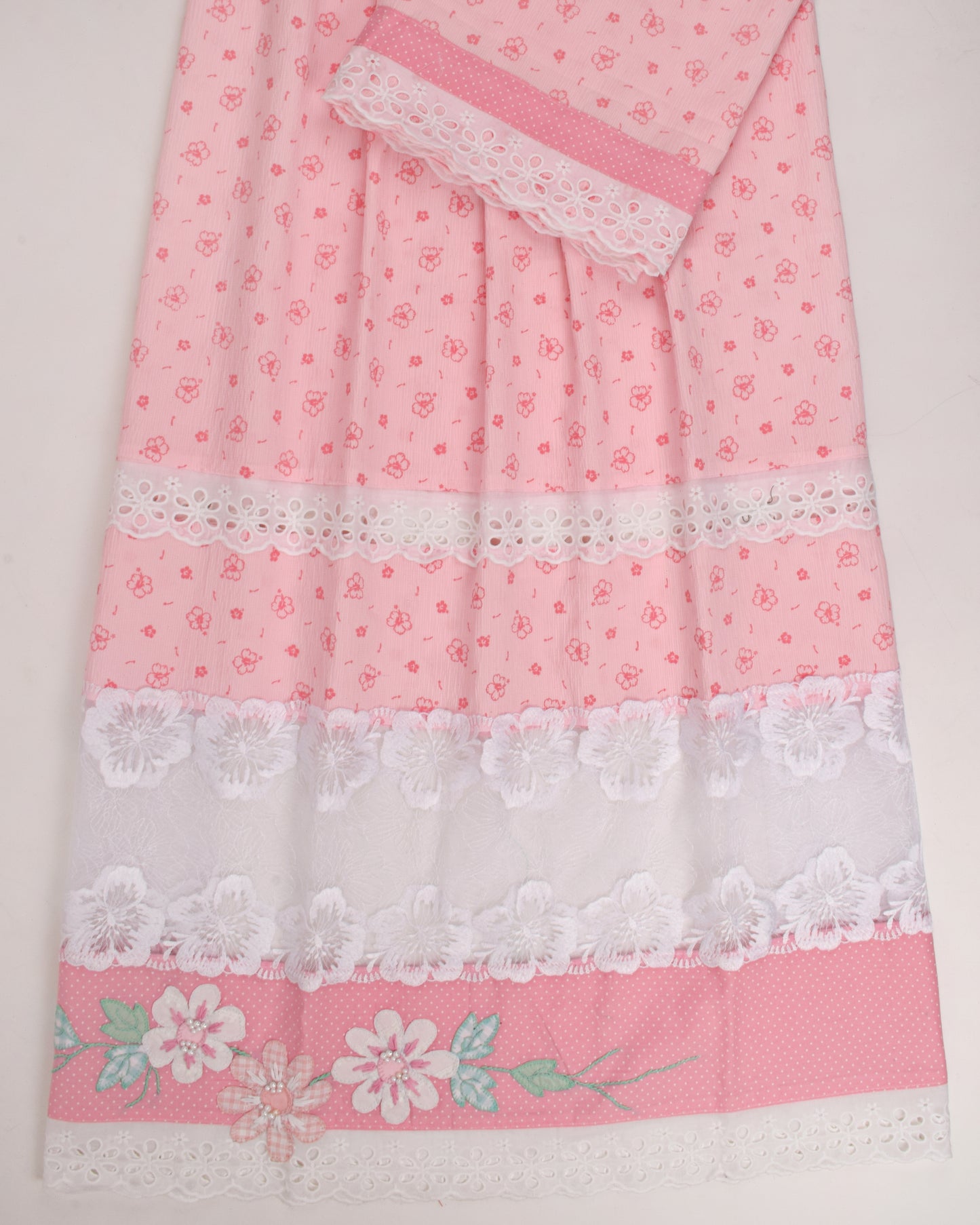 Baby Pink Printed Rida With Smart Pattern Lace & Smart Floral Work