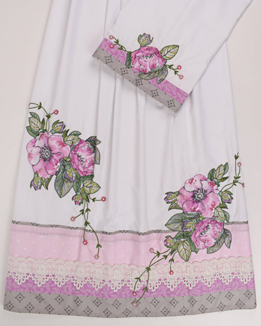 White Base Rida With Floral Applique Work & Smart Lace