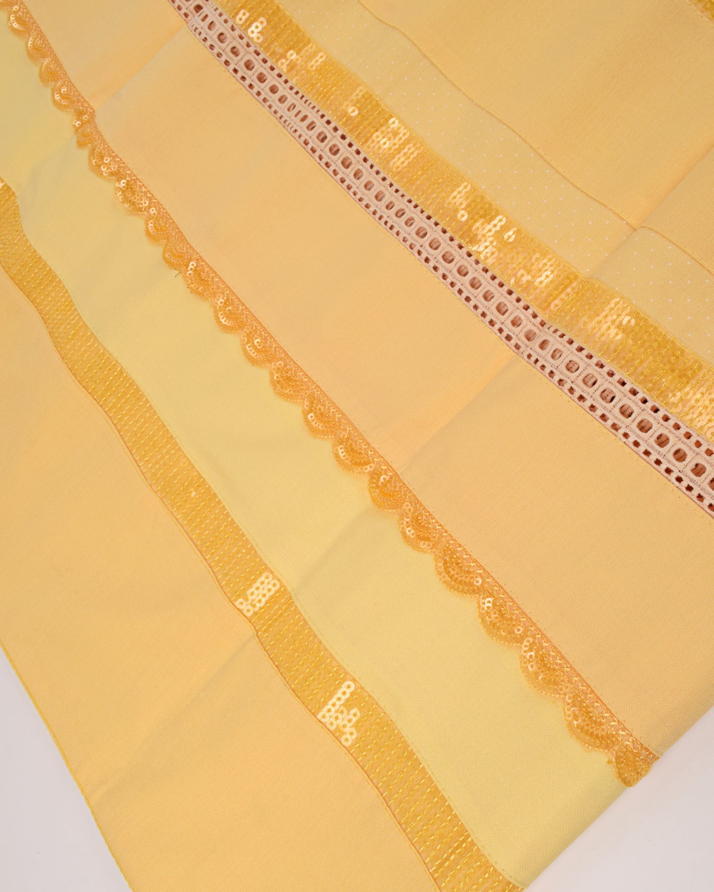 Mango Yellow Rida With Smart Pattern & Sequence Lace