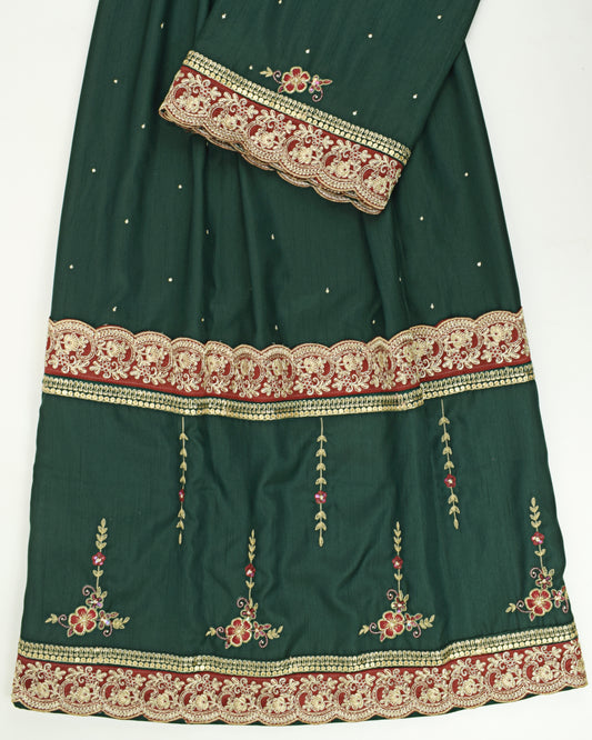 Dark Green Rida With Heavy Lace & Floral Aari Work All Over Tikri