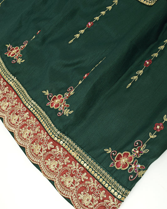 Dark Green Rida With Heavy Lace & Floral Aari Work All Over Tikri