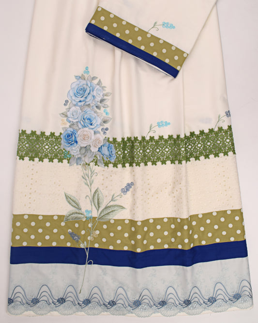 Off White Rida With Smart Hakoba Lace Panel & Floral Applique Work