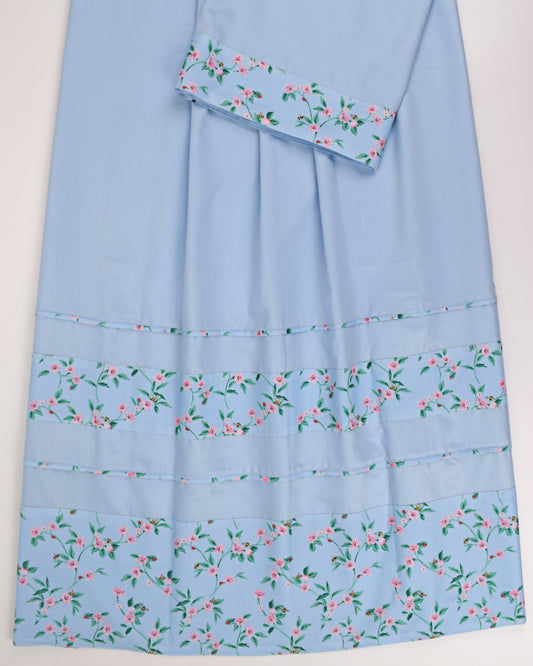 Light Blue Rida With Floral Print Panel & Pintex