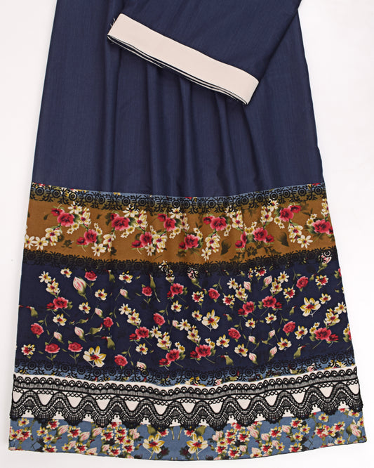 Navy Blue Rida With Smart Floral Panel & Smart Black Lace