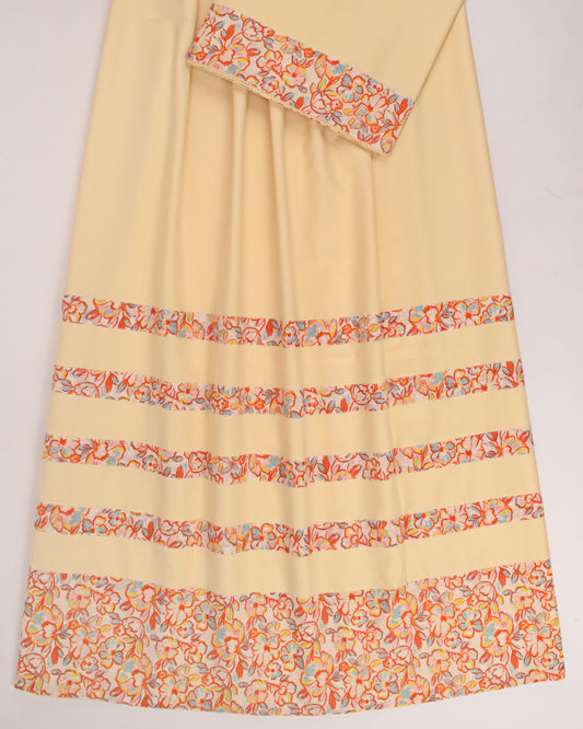 Creamish Yellow Rida With Multicolor Printed Panel & Patta