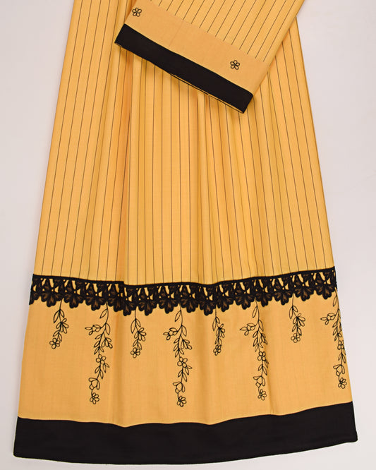 Mango Yellow Black Stripes Rida With Smart Black Lace & Embroidery