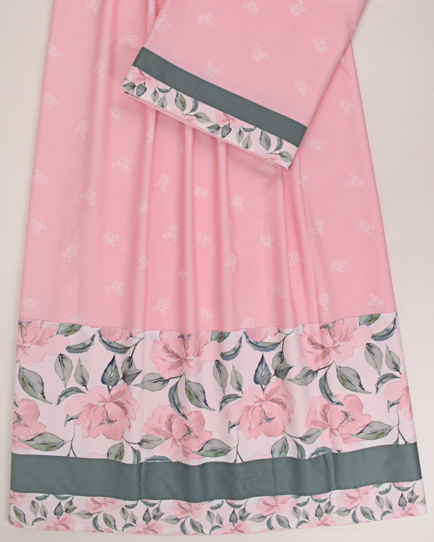 Baby Pink Self Print Imported Rida With Smart Floral Panel