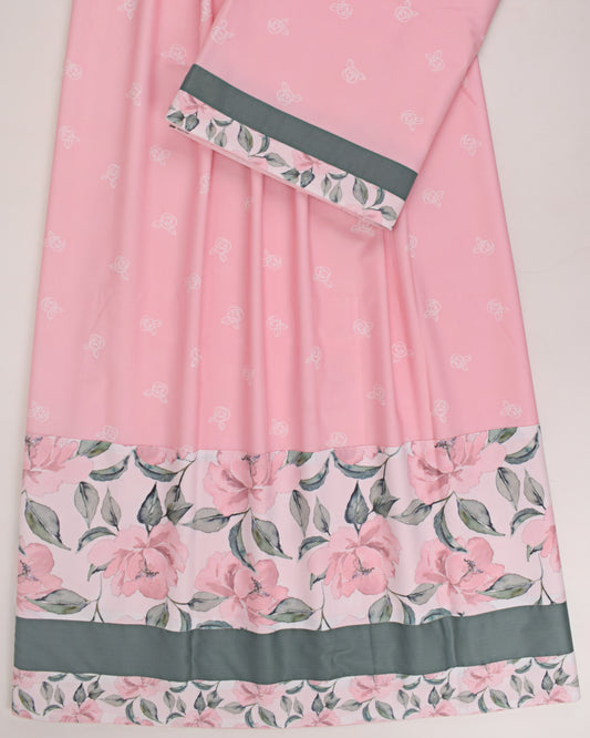 Baby Pink Self Print Imported Rida With Smart Floral Panel