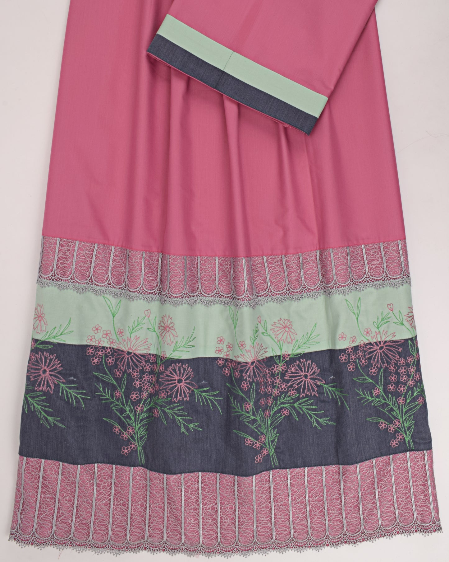 Rose Pink Rida With Smart Panel Lace & Embroidery Full Border