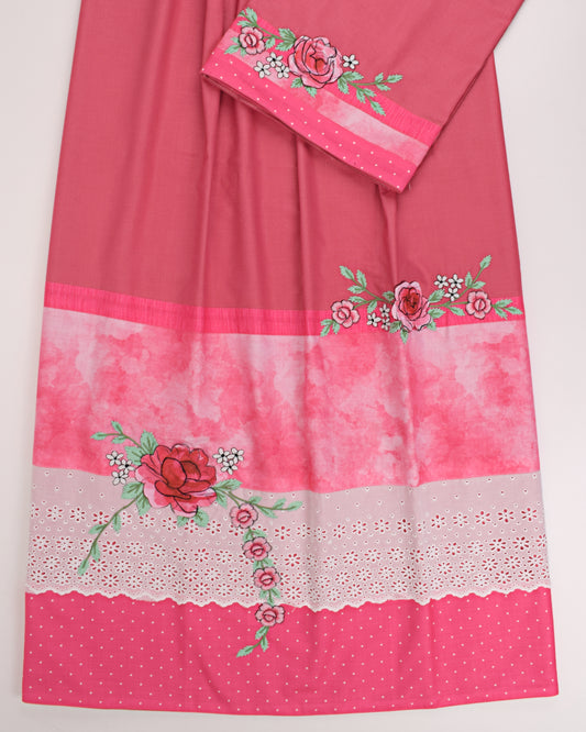 Tomato Red Rida With Smart Lace Panel & Applique Work