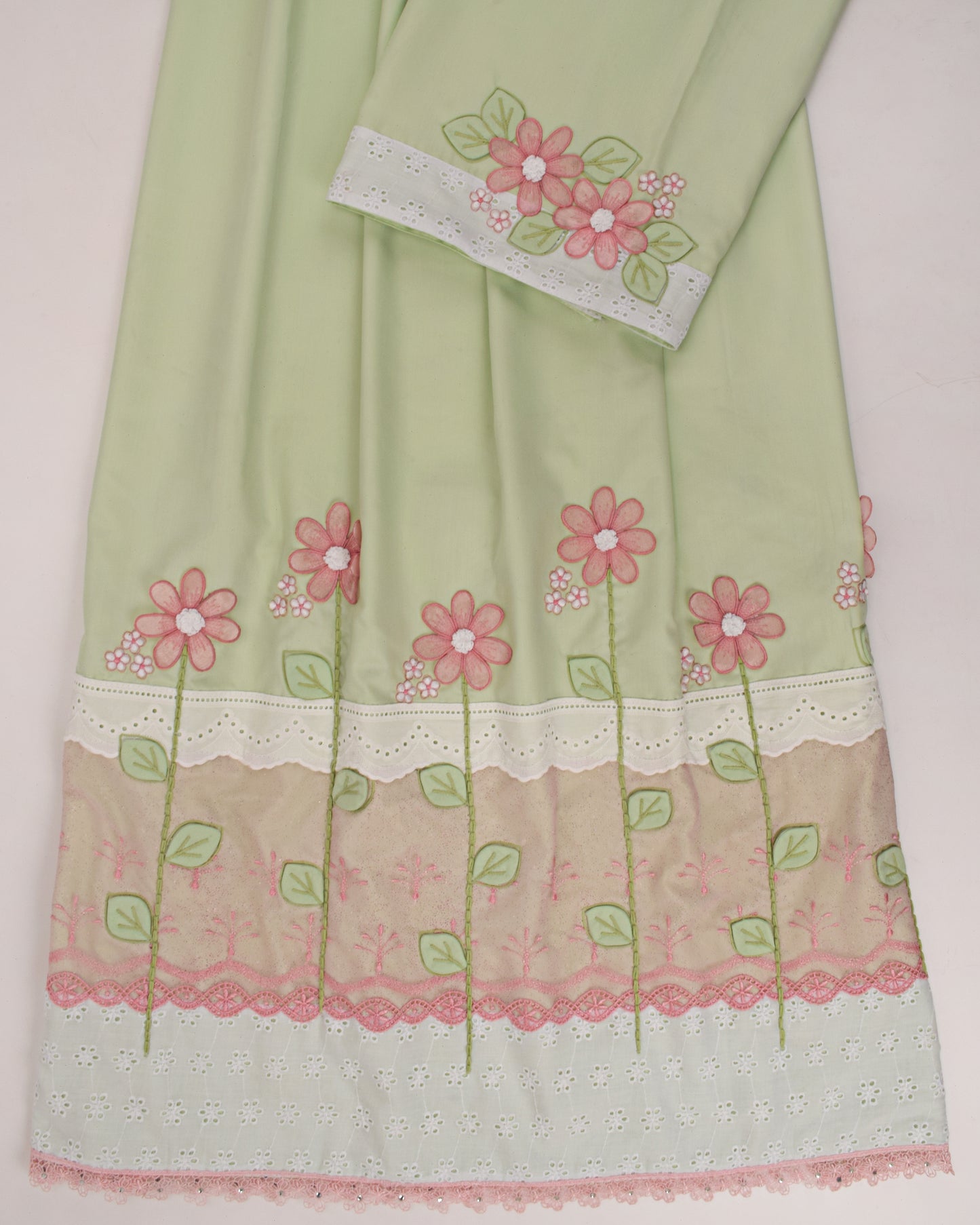 Pistachio Rida With Smart Panel Lace & Floral 3D Work