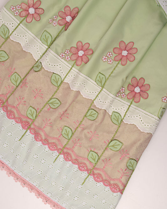 Pistachio Rida With Smart Panel Lace & Floral 3D Work