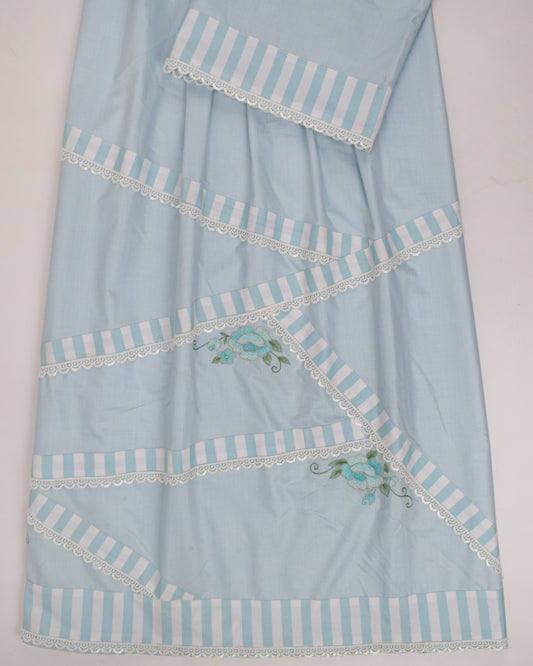 Light Blue Rida With Fancy Pattern & Lite Floral Embroidery