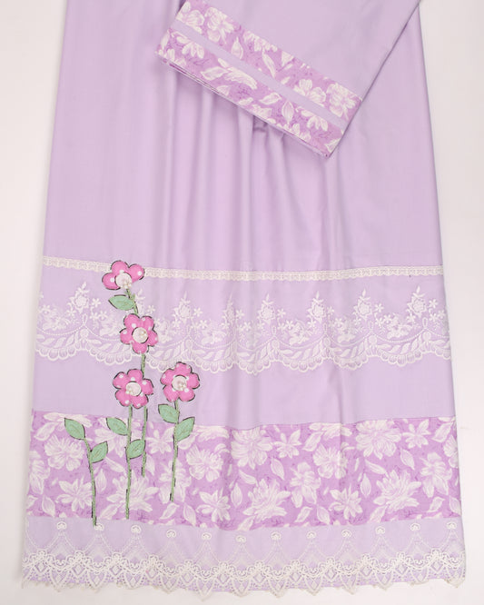 Light Purple Rida With Smart Panel Lace & Floral Work