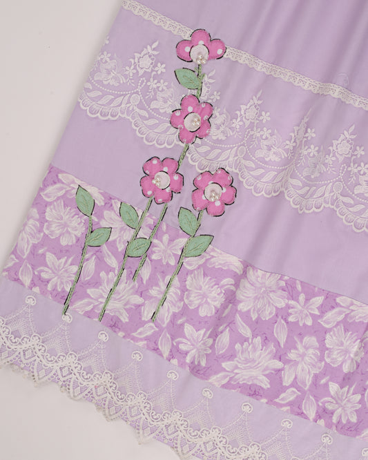 Light Purple Rida With Smart Panel Lace & Floral Work