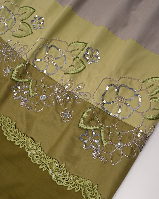 Khaki Rida With Smart Lace Light Dark Panel & Aari Floral Border