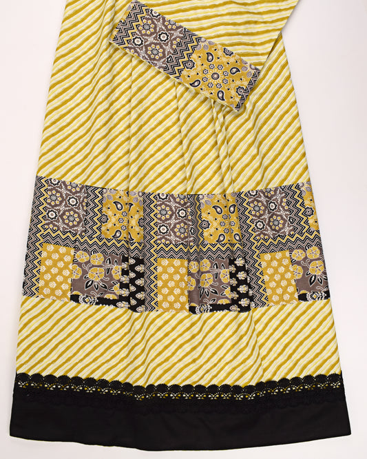 Mustard Yellow Batik Rida With Smart Design Panel & Lace