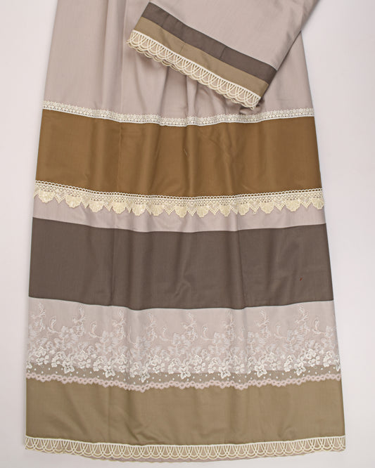 Tan Rida With Dark Color Block Pattern & Smart Lace