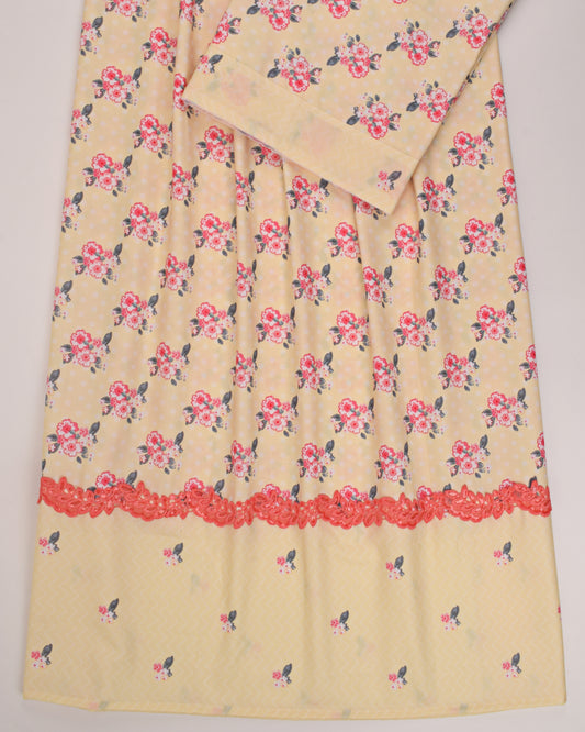 Lemon Yellow Printed Rida With Smart Printed Panel & Lace