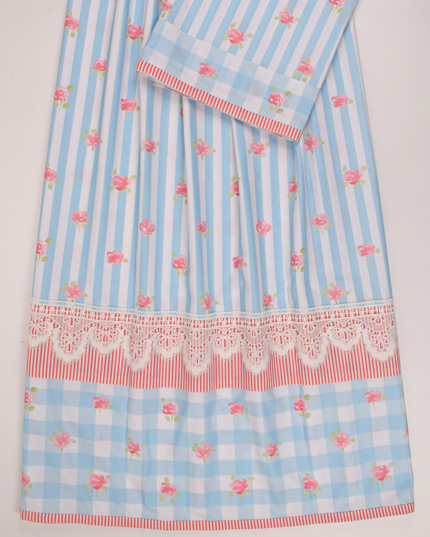 Light Blue Checks Printed Rida With Smart Panel & Lace