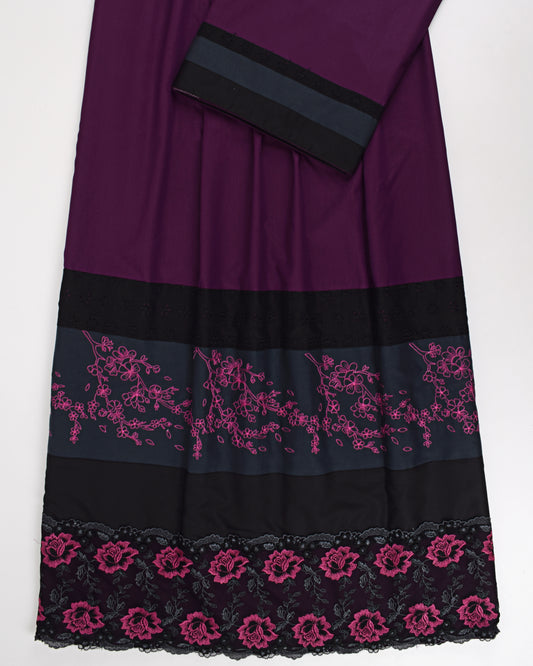 Dark Plum Rida With Smart Floral Lace & Embriodery Work
