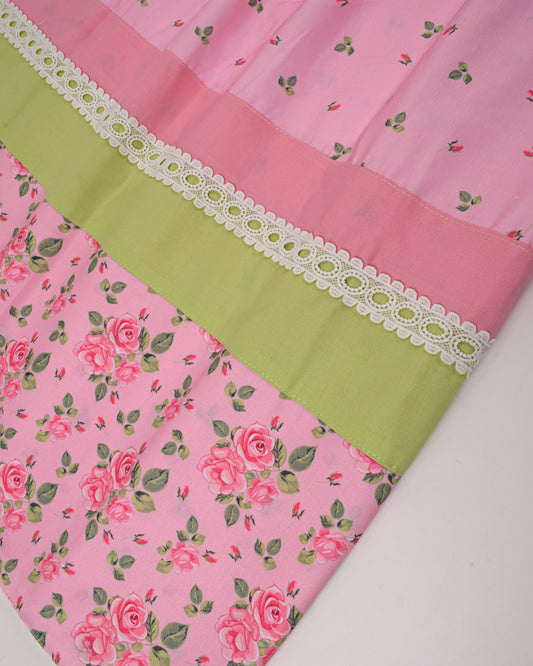 Onion Pink Printed Rida With Smart Floral Panel