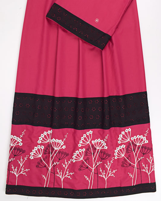 Hot Pink Rida With Smart Embroidery Work & Black Lace