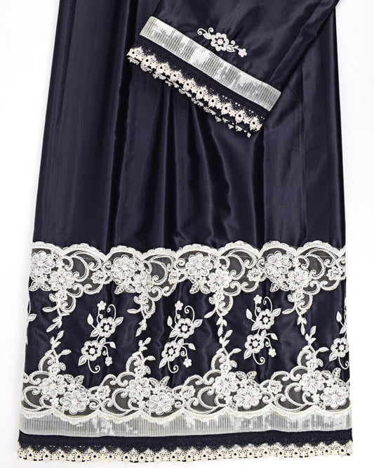 Navy Blue Silk Rida With Smart Lace & Aari Work