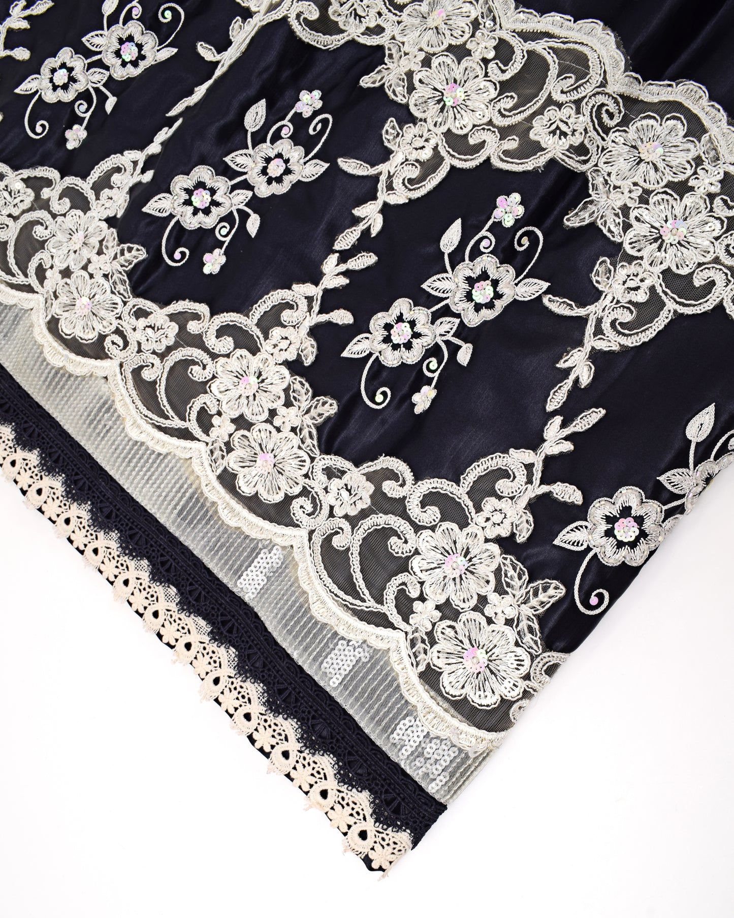 Navy Blue Silk Rida With Smart Lace & Aari Work