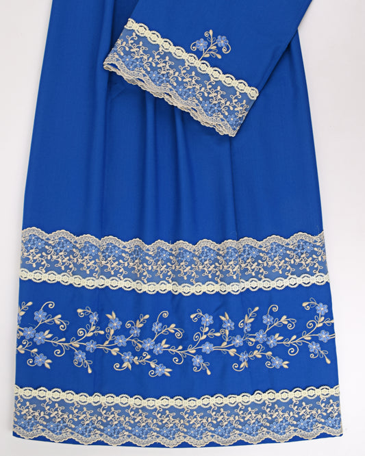 Royal Blue Rida With Smart Lace & Floral Embriodery