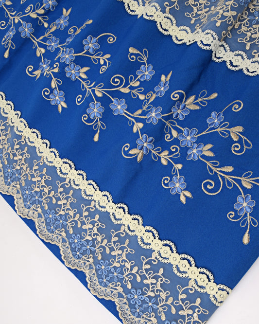 Royal Blue Rida With Smart Lace & Floral Embriodery