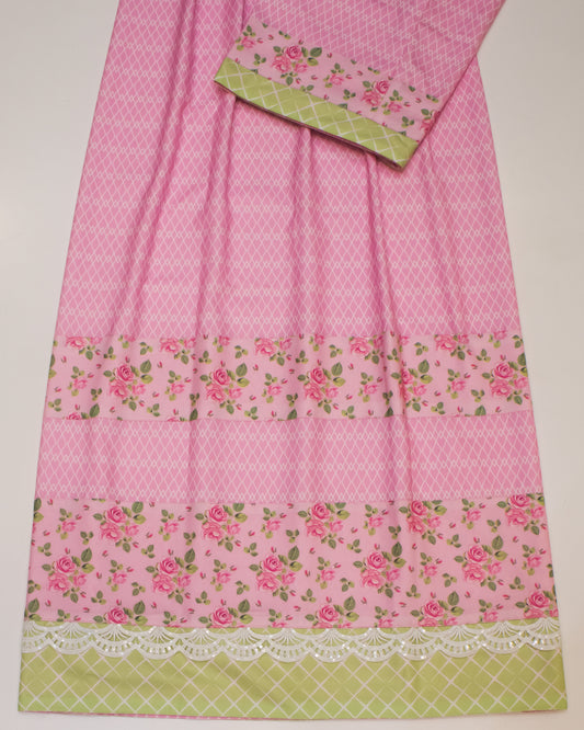 Baby Pink Rida With Smart Floral Rose Panel & Lace