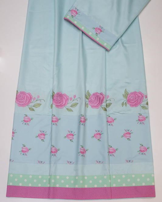 Light Blue Rida WIth Smart Rose Print Panel & Rose Embroidery