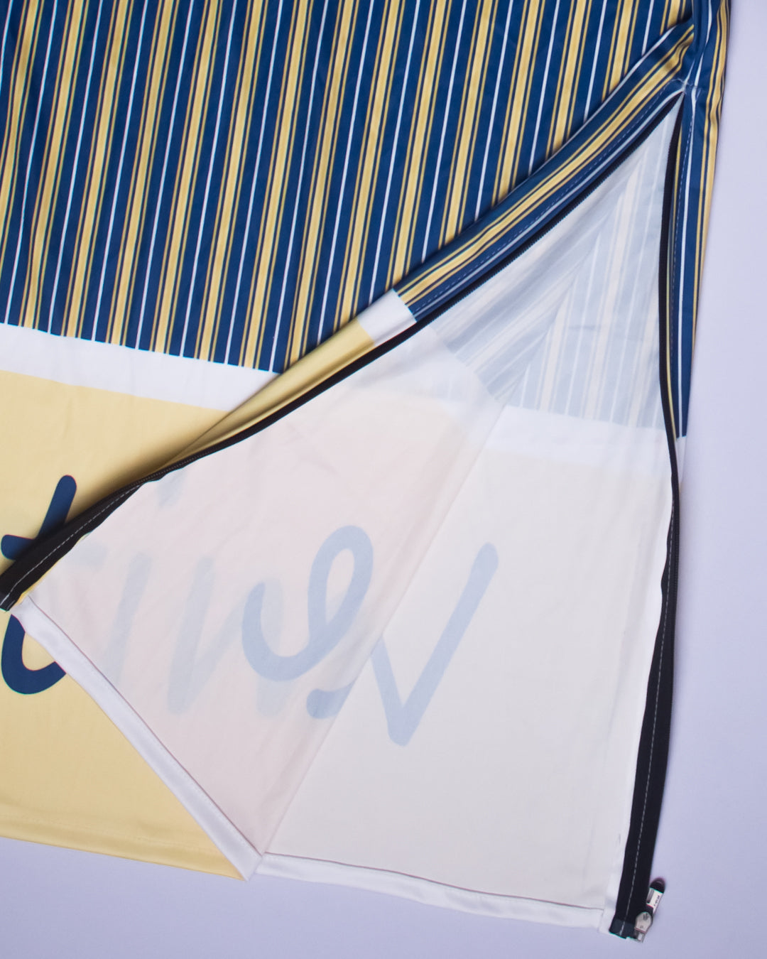 Navy & Yellow Stripes Swim Rida With Quote Vacay Time