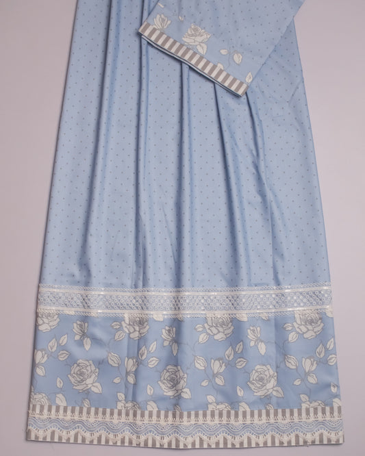 Baby Blue Rida With Smart Floral Print Panel & Lace