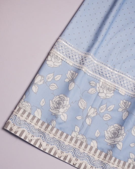 Baby Blue Rida With Smart Floral Print Panel & Lace