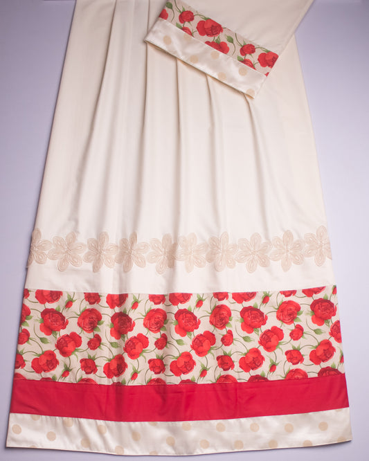 Cream Rida With Smart Red Rose Printed Panel