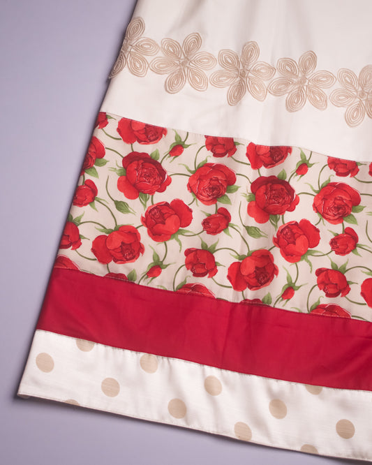 Cream Rida With Smart Red Rose Printed Panel