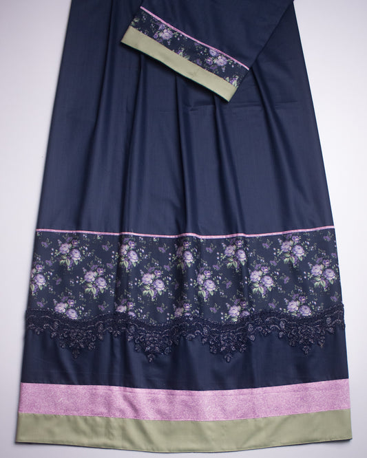 Navy Blue Rida With Smart Floral Panel & Lace