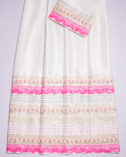 White Silky Rida With Smart Colorful Lace & Anchor Pattern