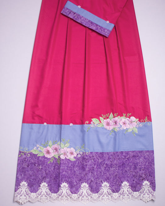 Hot Pink Rida With Smart Printed Panel Lace & Floral Work