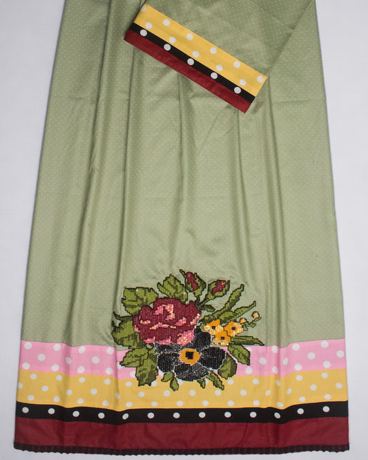 Sage Green Rida With Smart Floral Crochet Bunch & Colorful Panel