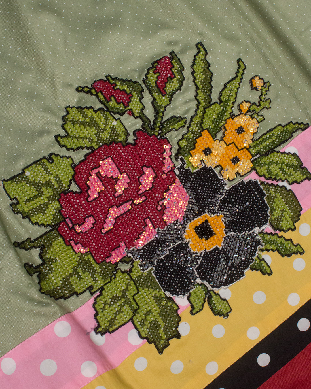 Sage Green Rida With Smart Floral Crochet Bunch & Colorful Panel