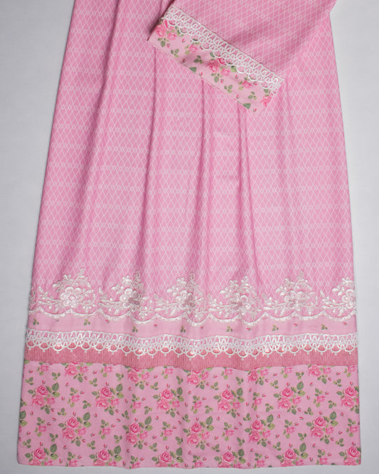 Baby Pink Printed Rida With Smart Printed Panel & Lace