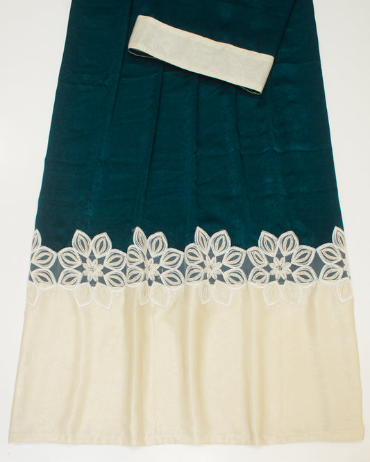 Dark Green Velvet Rida With Cream Lace & Cream Panel