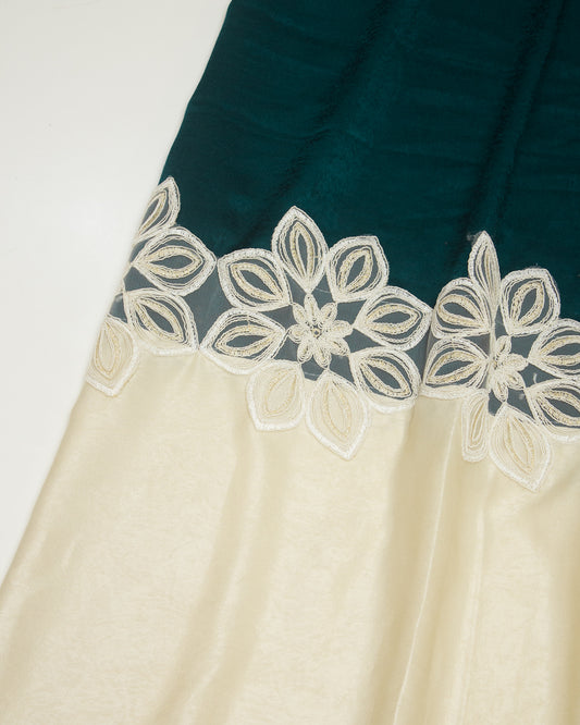 Dark Green Velvet Rida With Cream Lace & Cream Panel