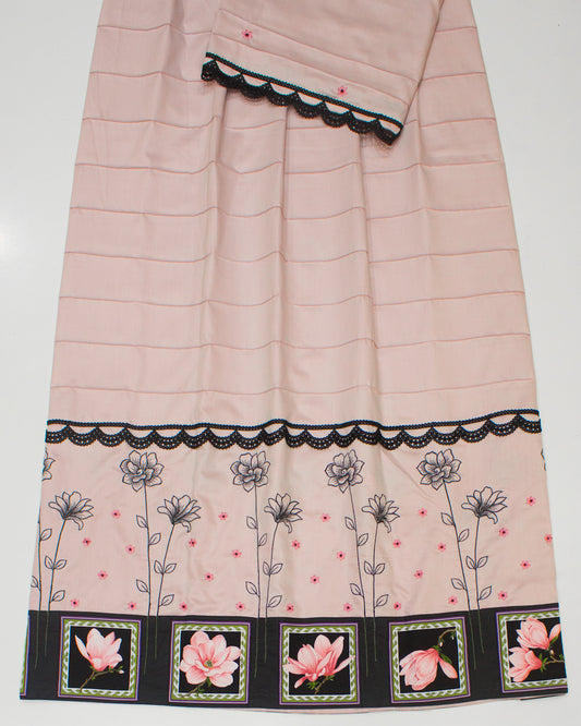 Bubble Gum Pink Rida With Smart Embroidery Work & Printed Panel