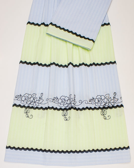 Light Blue & Light Green Popcorn With Smart Embroidery & Lace