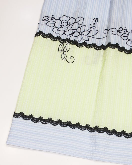 Light Blue & Light Green Popcorn With Smart Embroidery & Lace